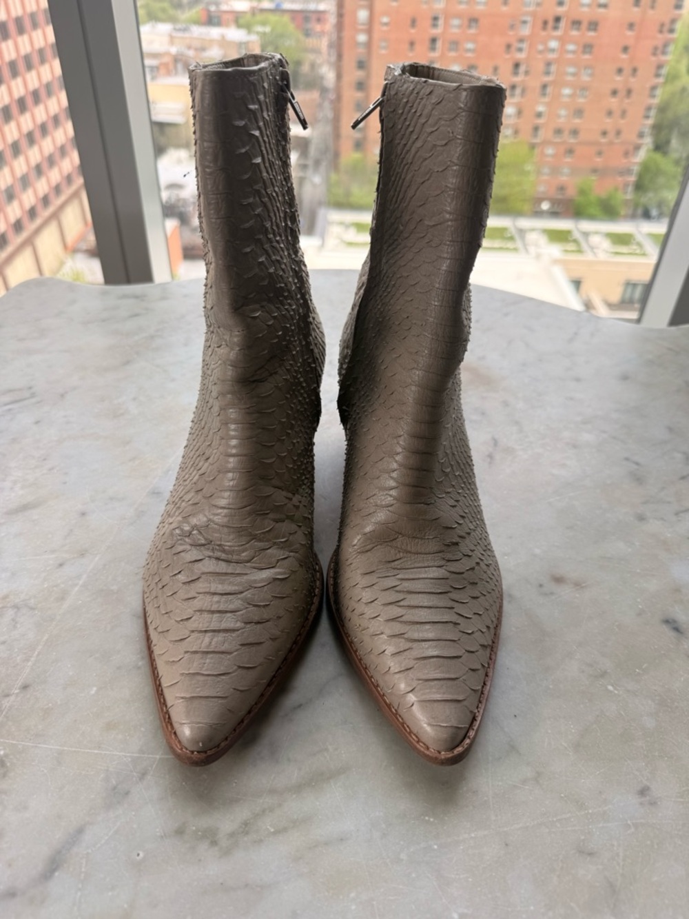 Caty Taupe Textured Pointed-Toe Ankle Boots - Women